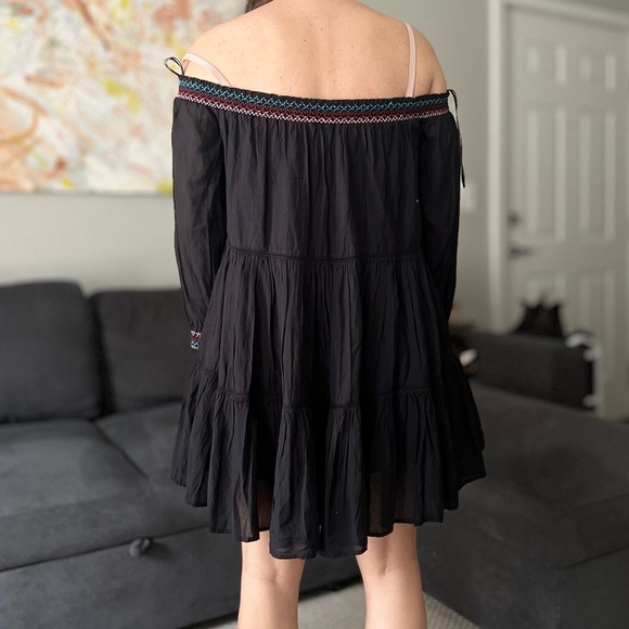 Free People Sunbeams Floral Embroidered Off The Shoulder Boho Dress - Black - S - Picture 4 of 14